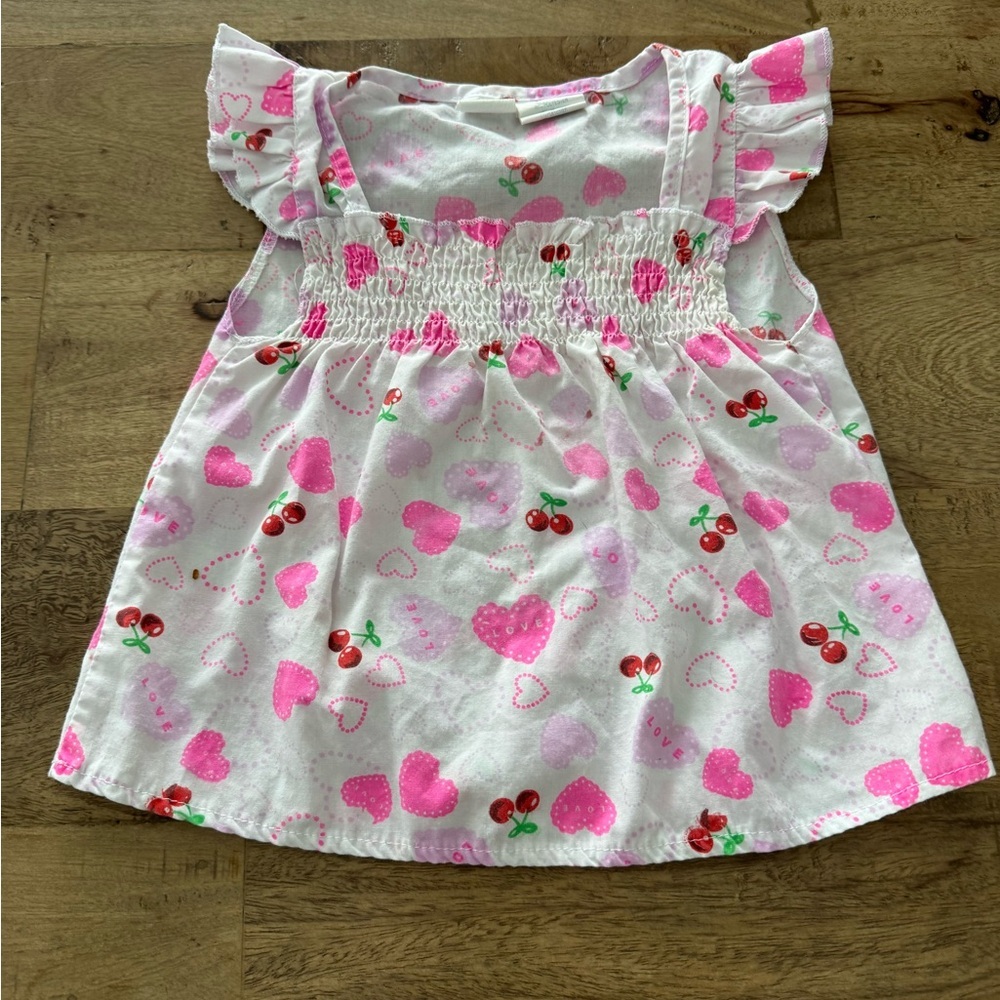 Vintage Pink and White cherry Heart novelty Print top size 18 months